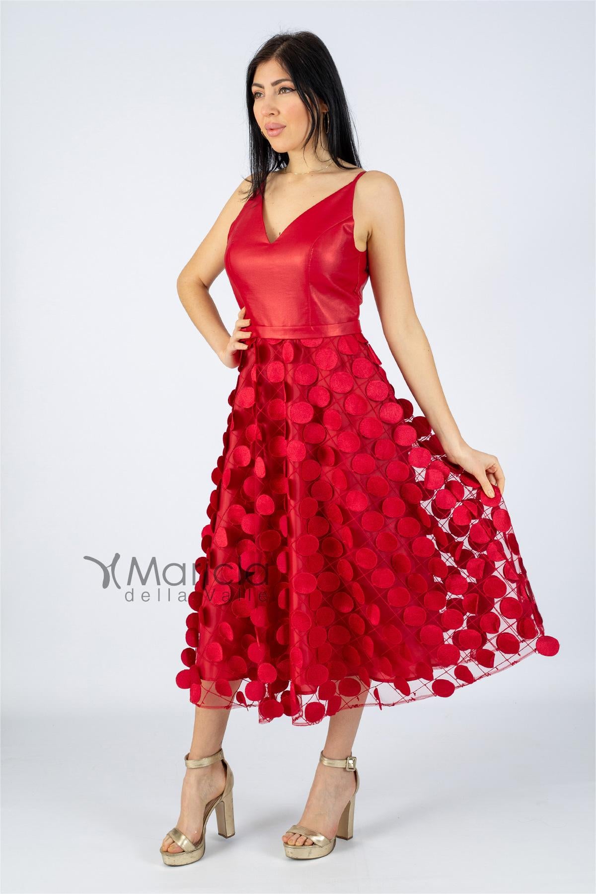 Abito midi con pois CR96530 ROSSO CARLA RUIZ 