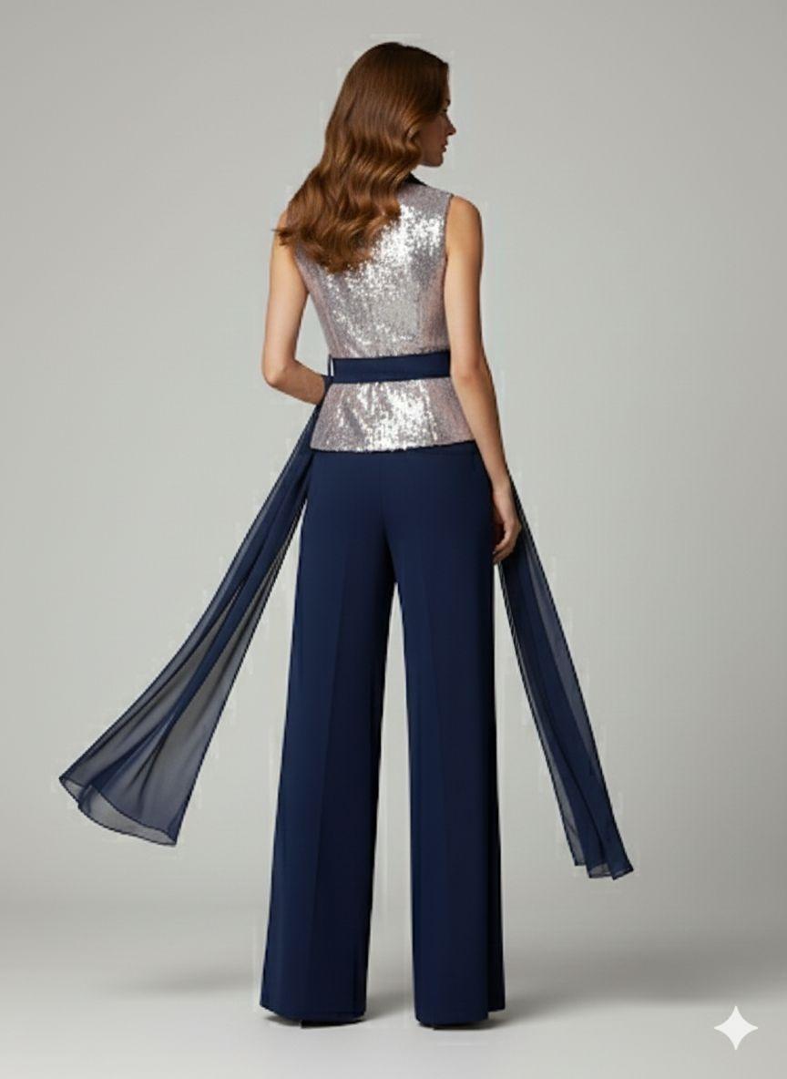 tuta con corpetto paiette fantasia LH108 BLU LUDOVICA HASSLER 