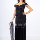 abito sirena glitterato plisse RG3637 NERO GIGLI CERIMONIA 