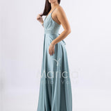 abito lungo con spacco paiette e stringhe FI6835 MENTA MARICLA ELEGANCE 