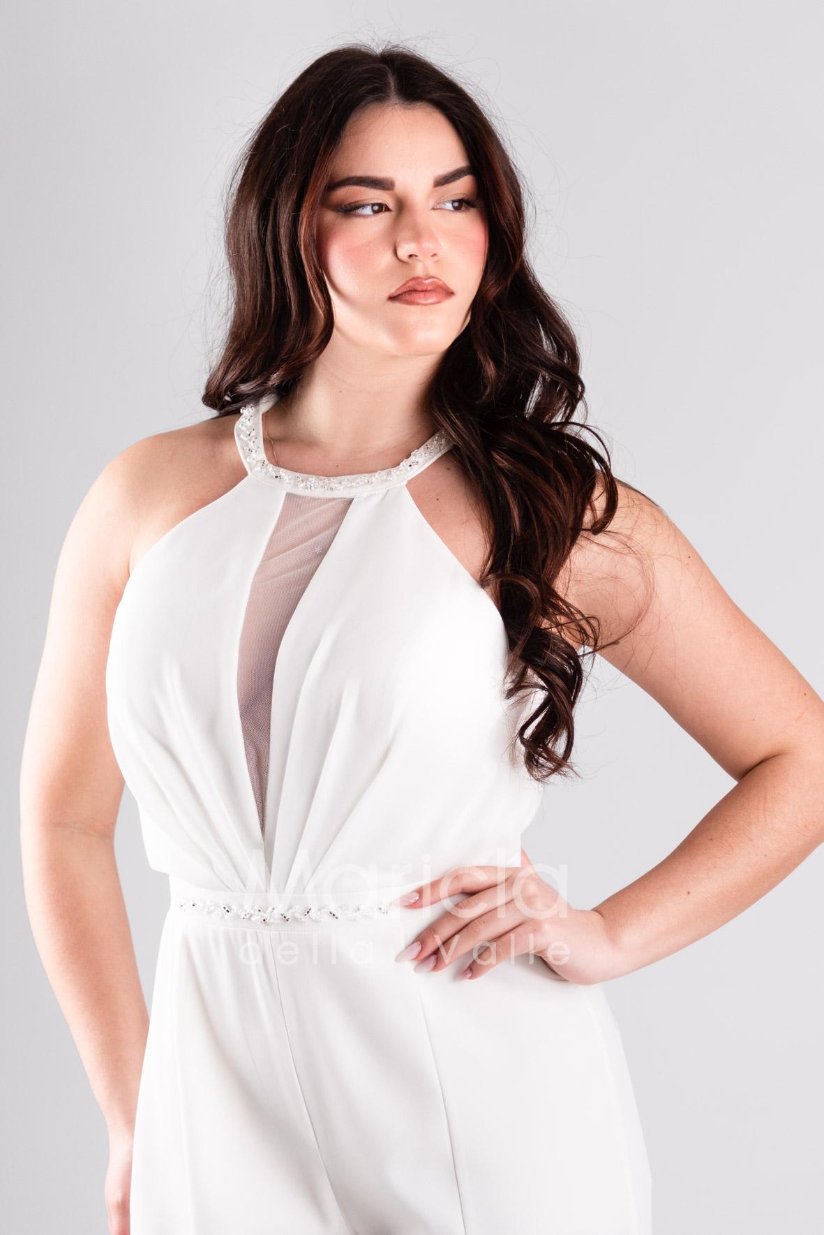 tuta con cinturino strass SH610 BIANCO SHARON 