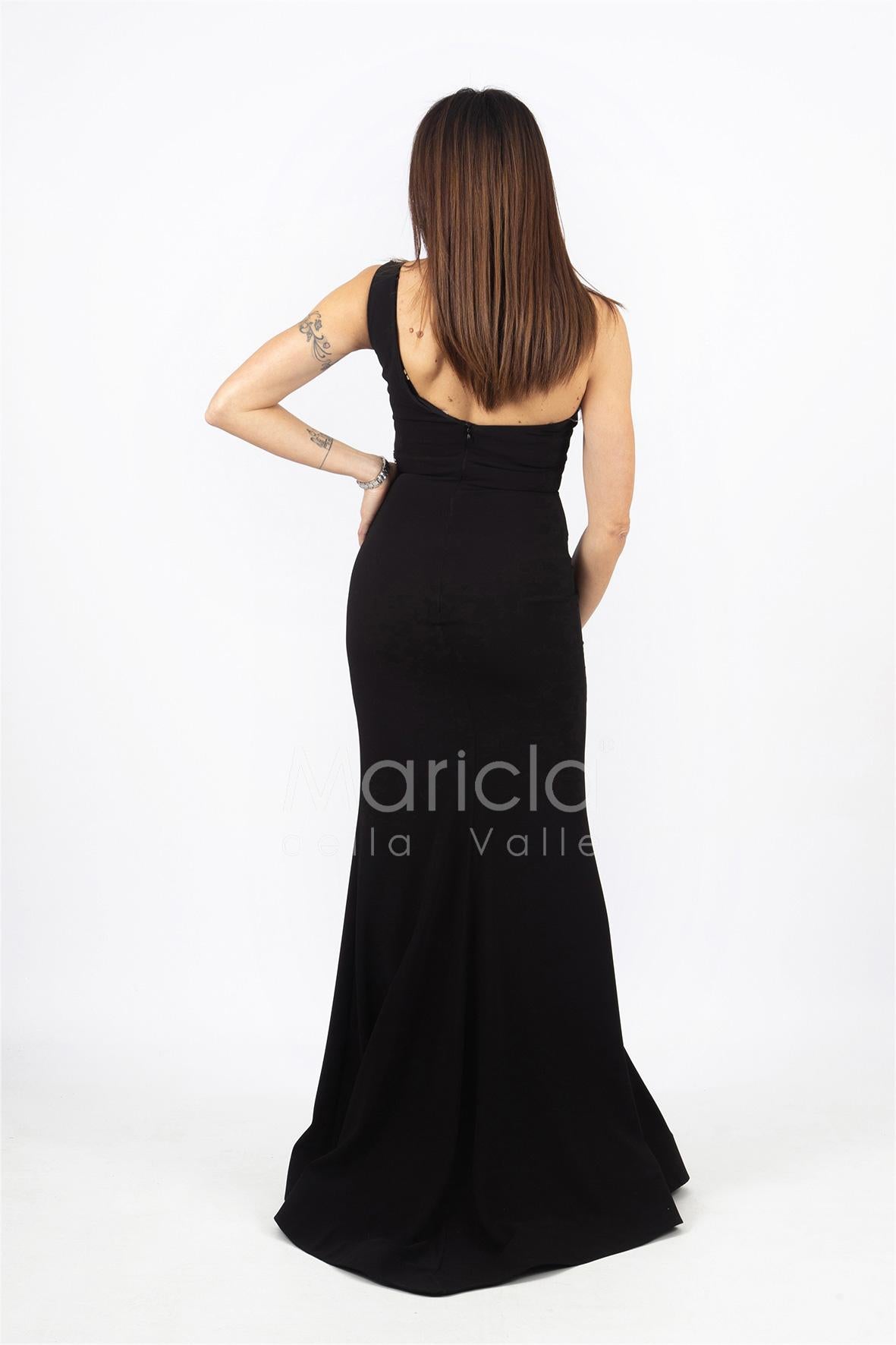 abito lungo con ricamo laterale INV2319 NERO MARICLA ELEGANCE 