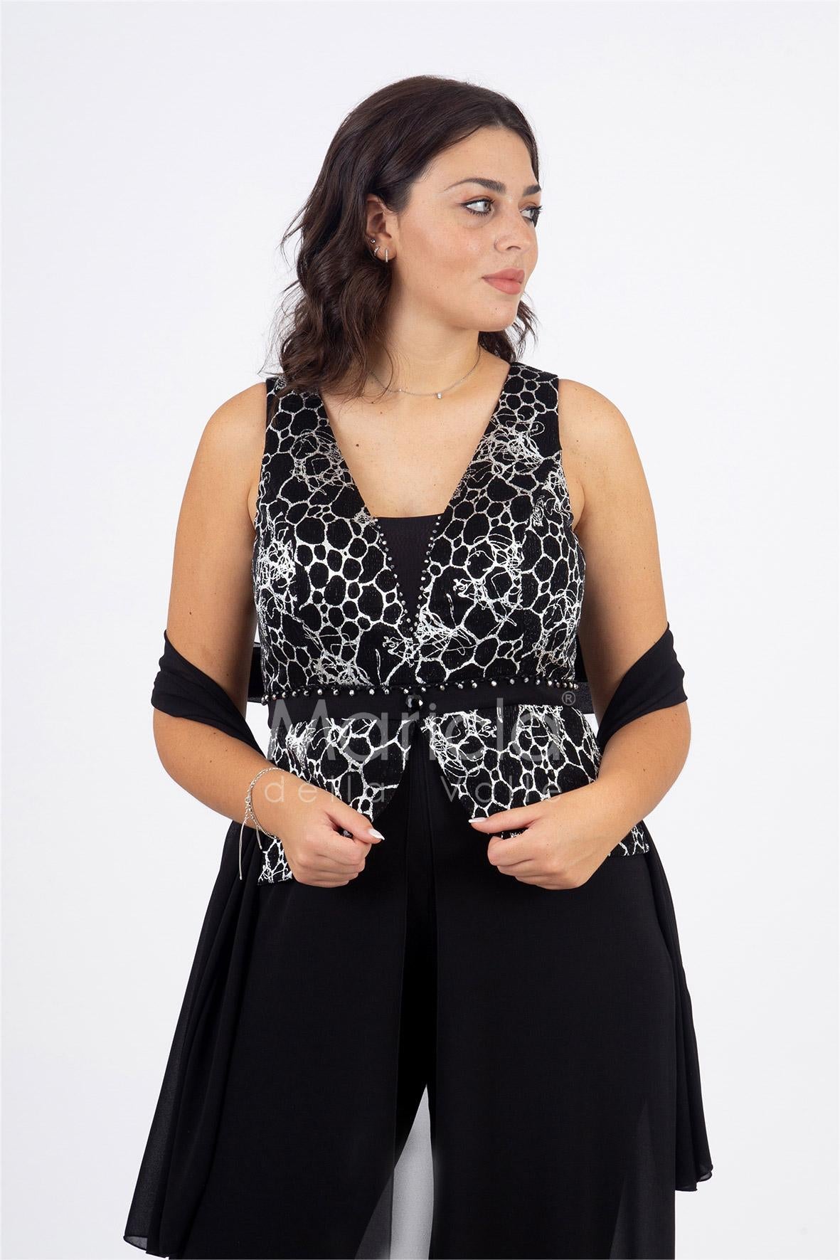 tuta con baschina effetto glitter PF508 NERO PAOLA FORTI 