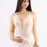 abito lungo corpetto strass e nodo laterale ANT25008XJ NUDE ANTILLE ELEGANCE 