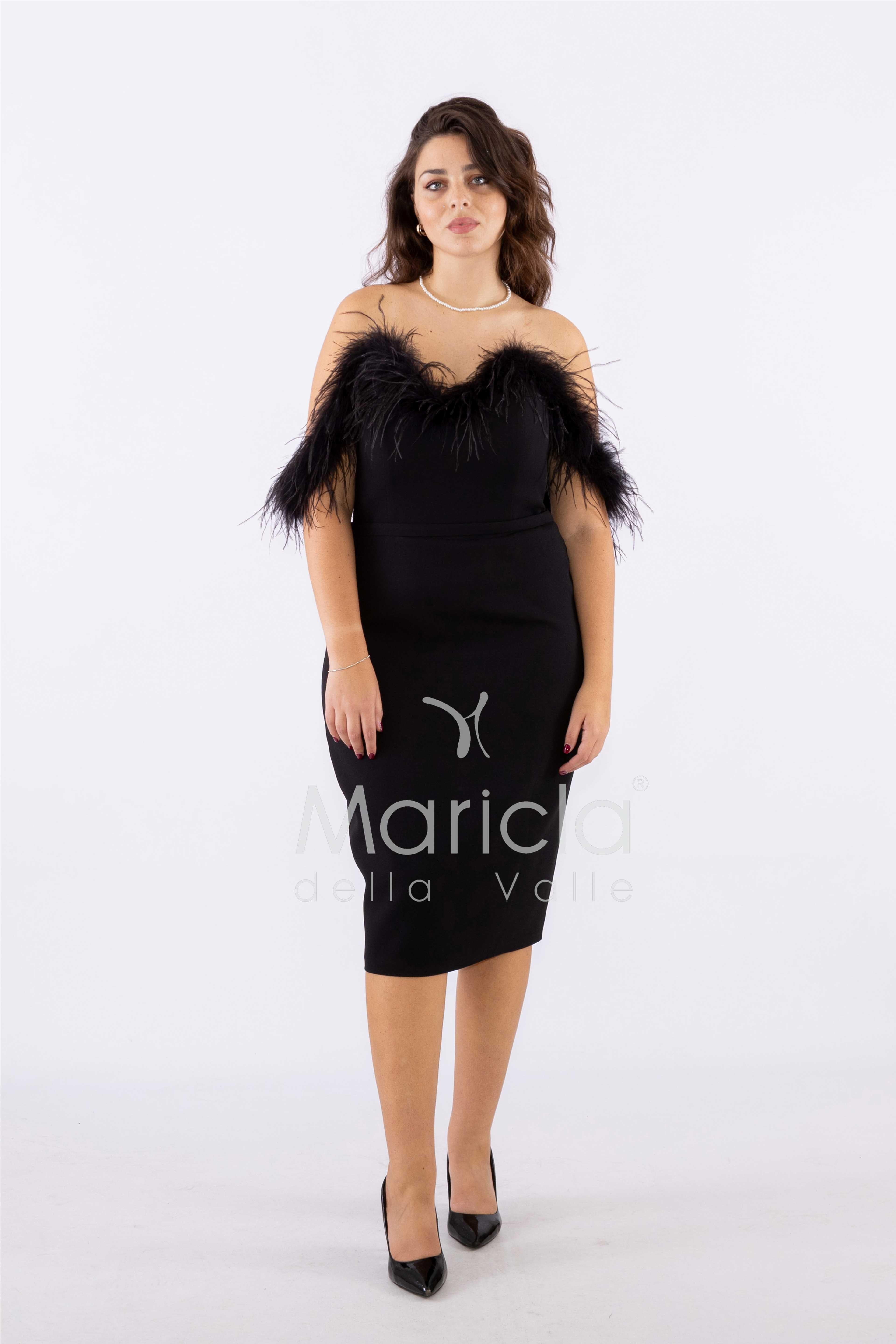 tubino con piume CAR58214 NERO MARICLA ELEGANCE 