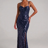 Abito a sirena in paillettes FI11093 BLU MARICLA ELEGANCE 