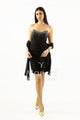 abito midi corpetto strass e rouche