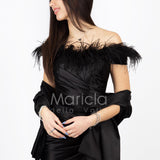 abito lungo con piume scollo HC5011 NERO MARICLA ELEGANCE 