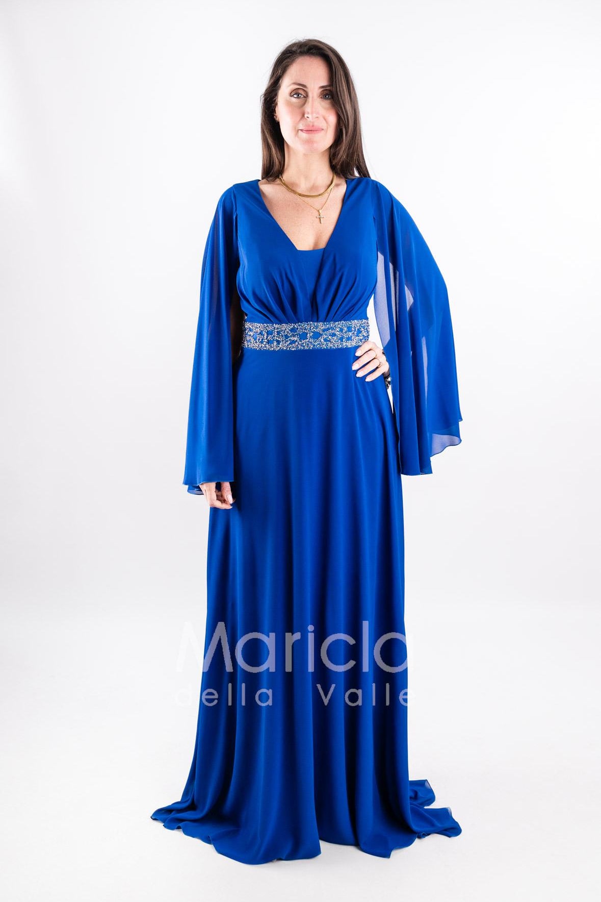 abito lungo con strass e manica aperta PF314 ROYAL PAOLA FORTI 