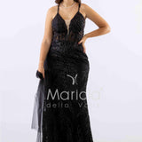 abito lungo intrecciato dietro FI7522 NERO MARICLA ELEGANCE 