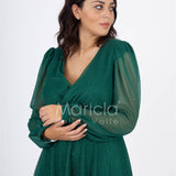 abito manica lunga glitter FI7219 VERDE MARICLA ELEGANCE 