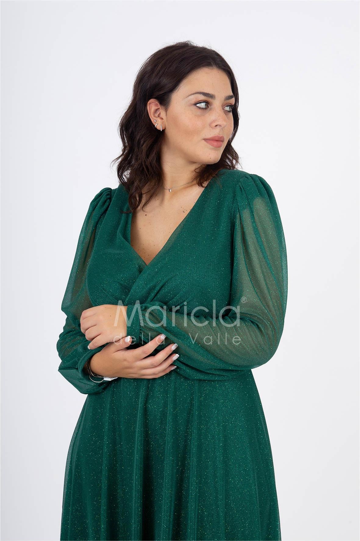 abito manica lunga glitter FI7219 VERDE MARICLA ELEGANCE 