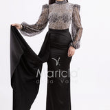 Abito sirena con corpetto ricamato e drappeggio al lato FP512352 NERO MARICLA ELEGANCE 