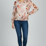 Blusa Leggera in Chiffon con Stampa Astratta Acquerello GR2040 ROSA MARICLA 