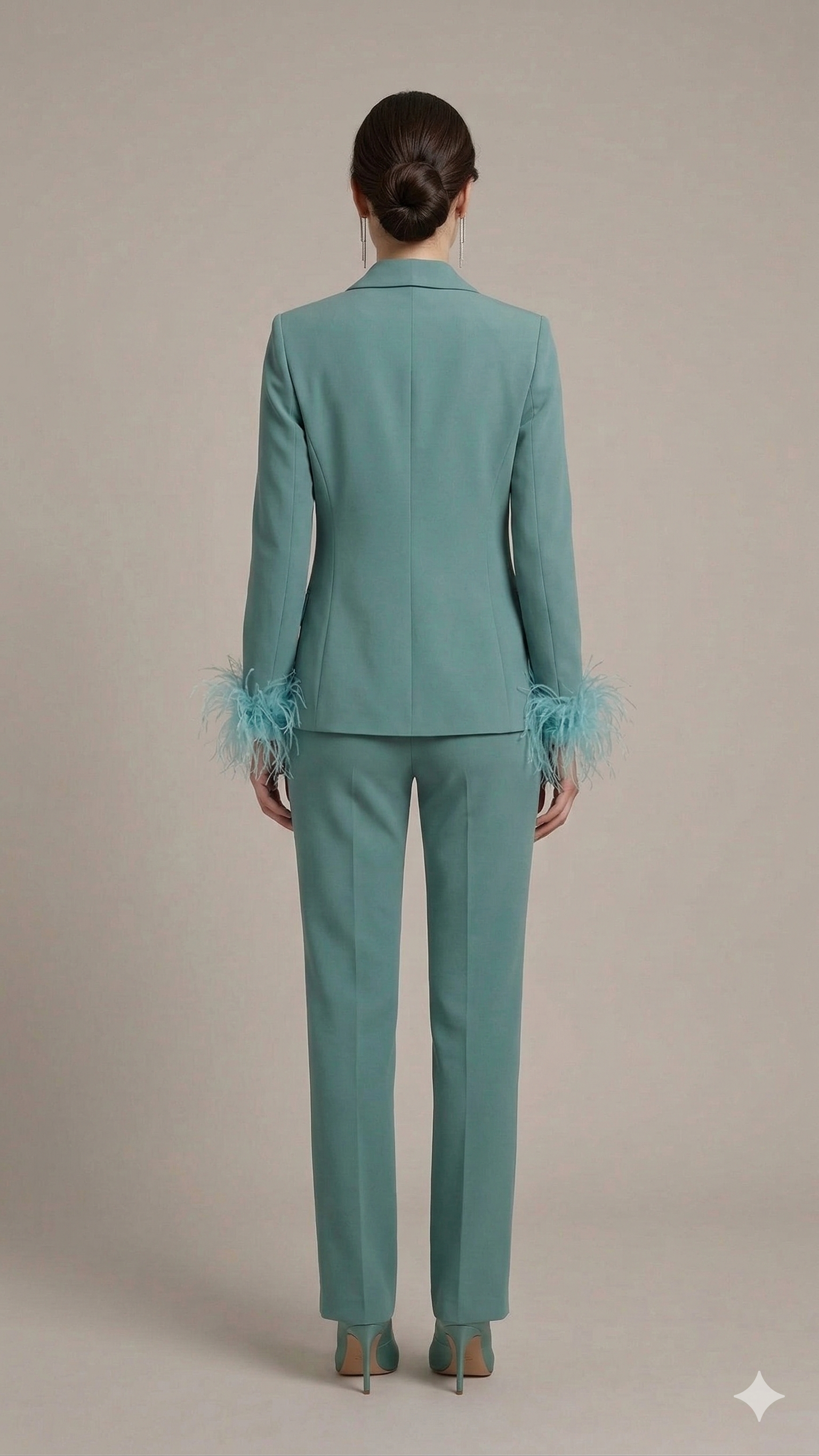 tailleur con collo raso e piume NC1426 MENTA MARICLA ELEGANCE 