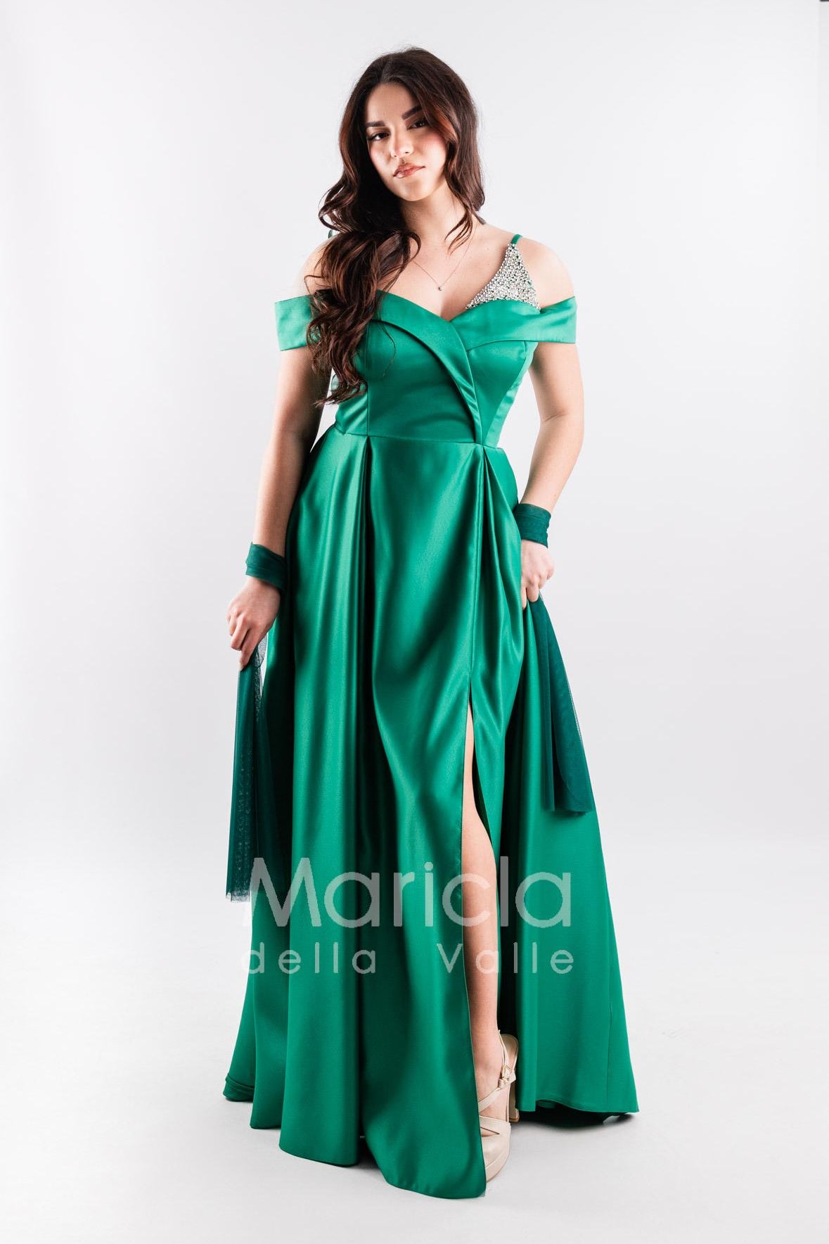 abito lungo con triangolo pietre JC35147 VERDE MARICLA ELEGANCE 