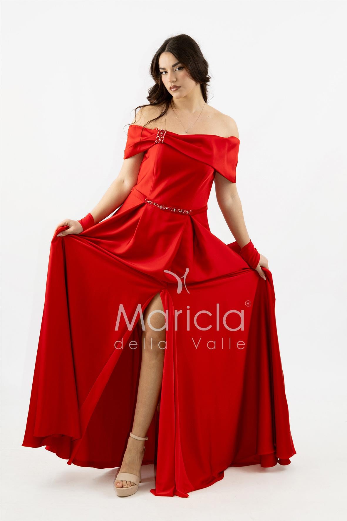 abito lungo scollo omerale strass SH827AL ROSSO SHARON 