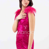 abito lungo effetto bagnato con piume HC5205 FUCSIA MARICLA ELEGANCE 