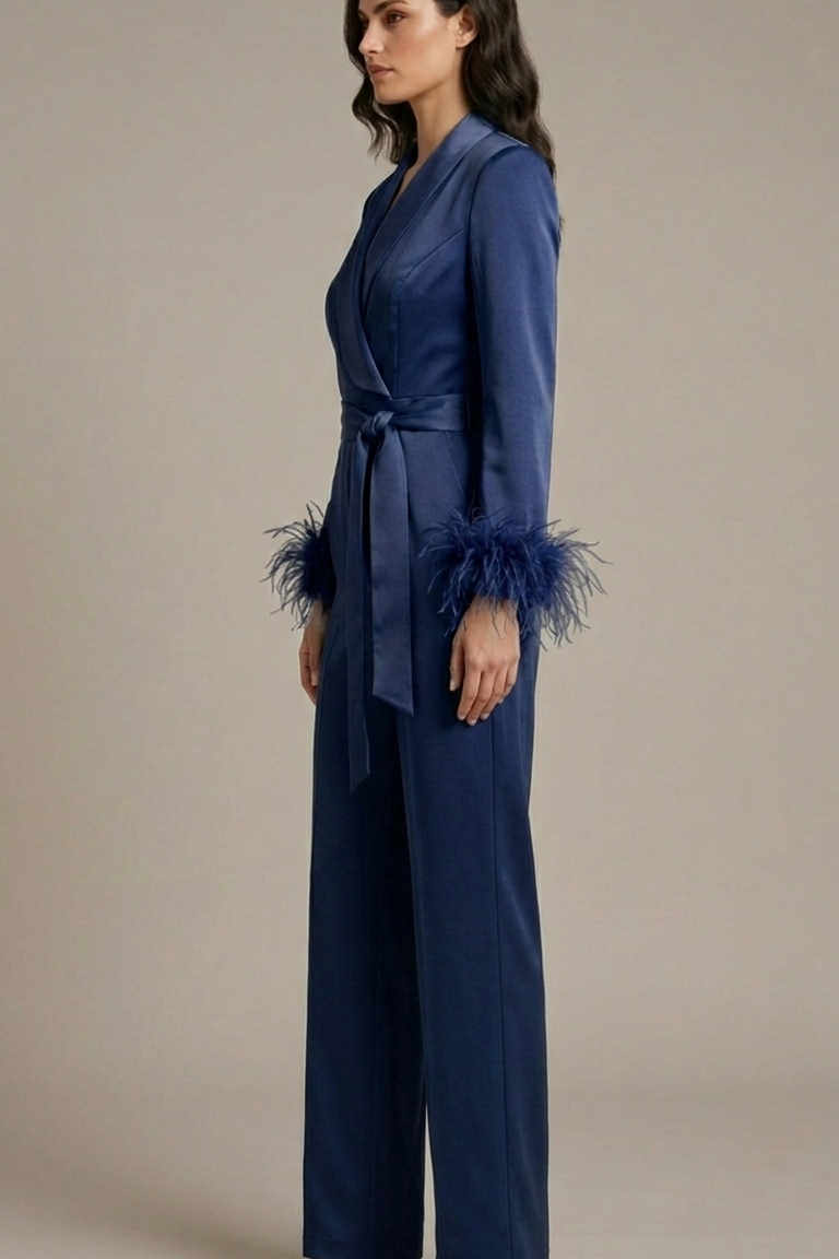 tuta smoking con piume manica AD11033 BLU MARICLA 