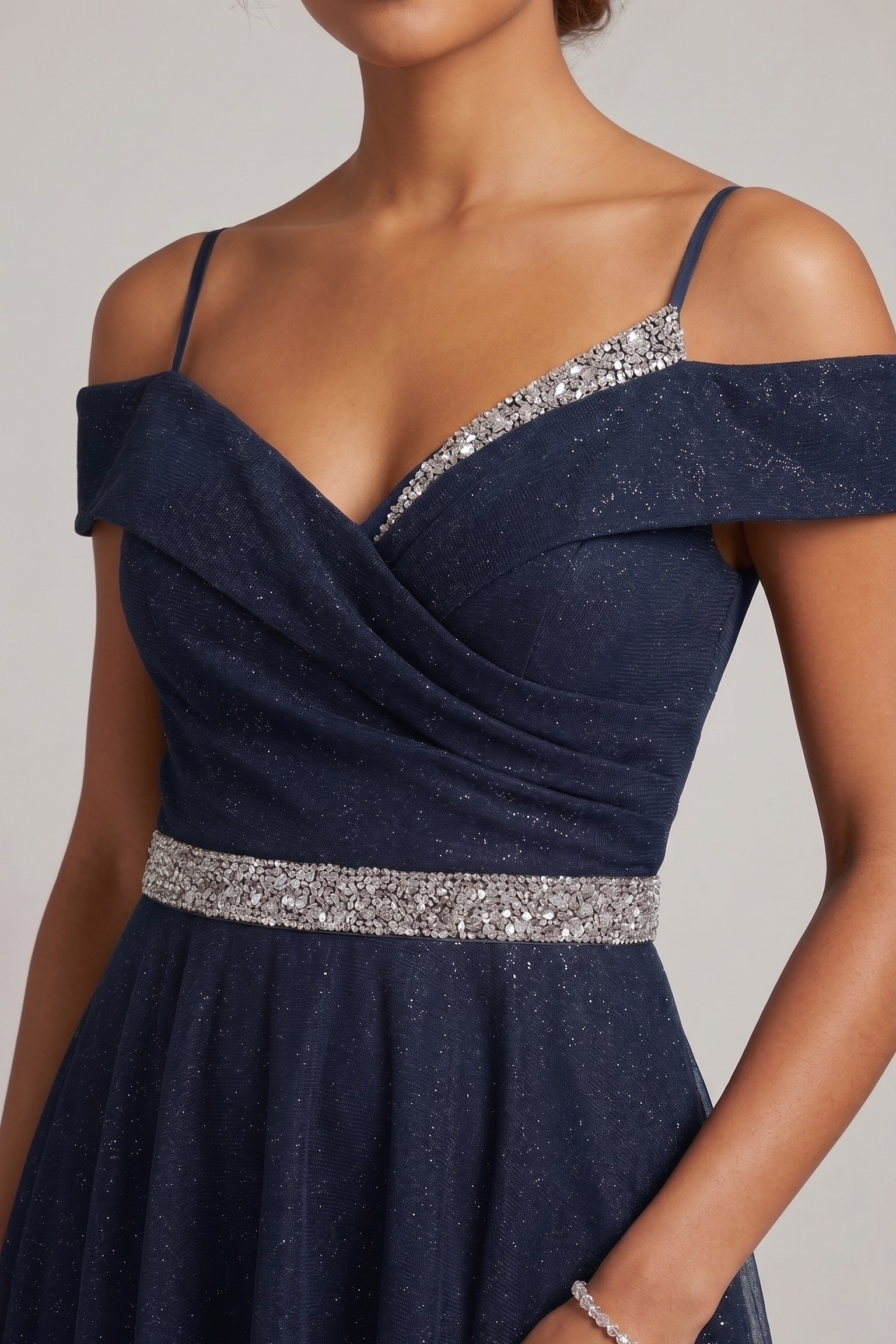 abito lungo glitter fascia strass FI7661 BLU MARICLA ELEGANCE 