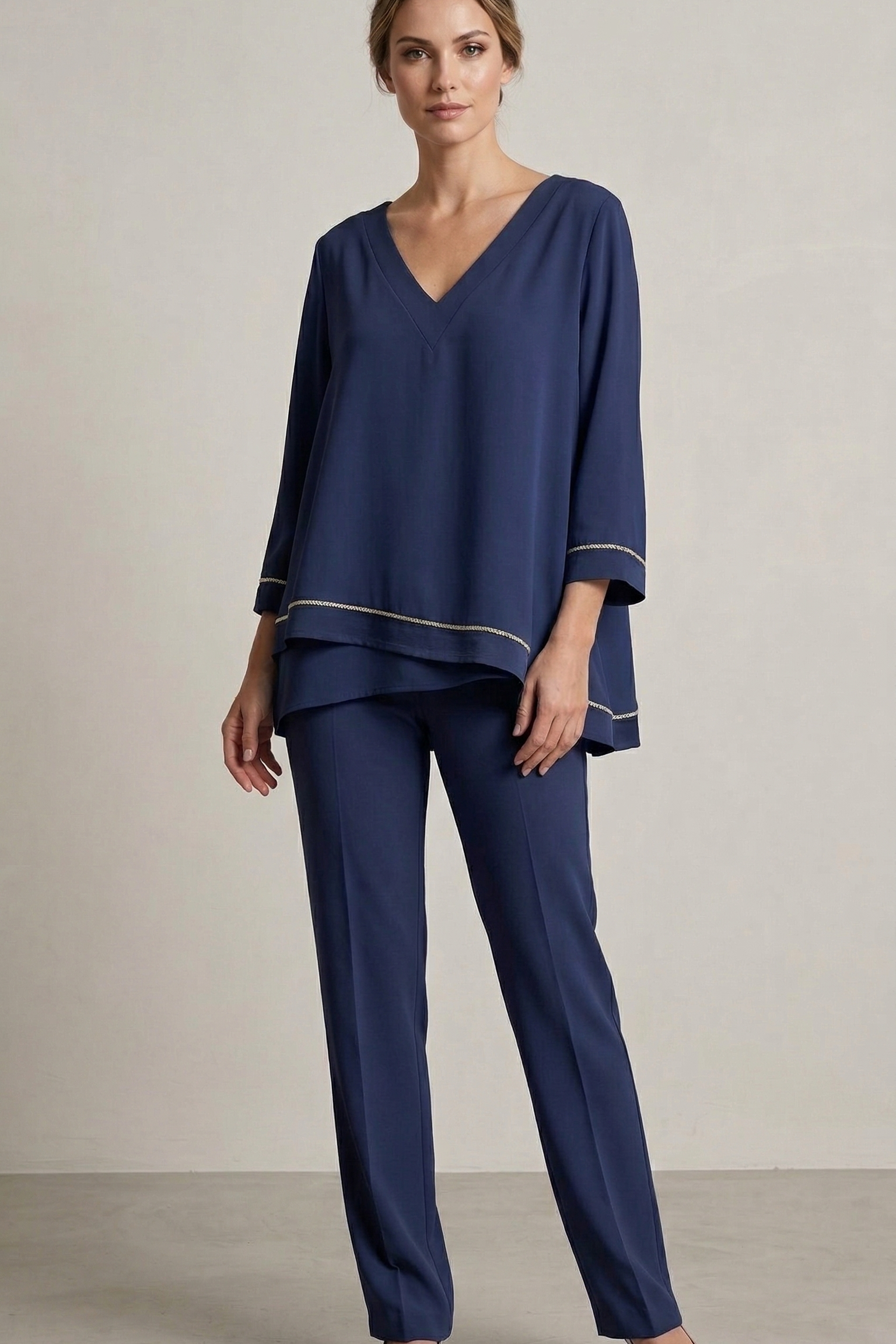 casacca con fascia raso e pantalone LH305 BLU LUDOVICA HASSLER 