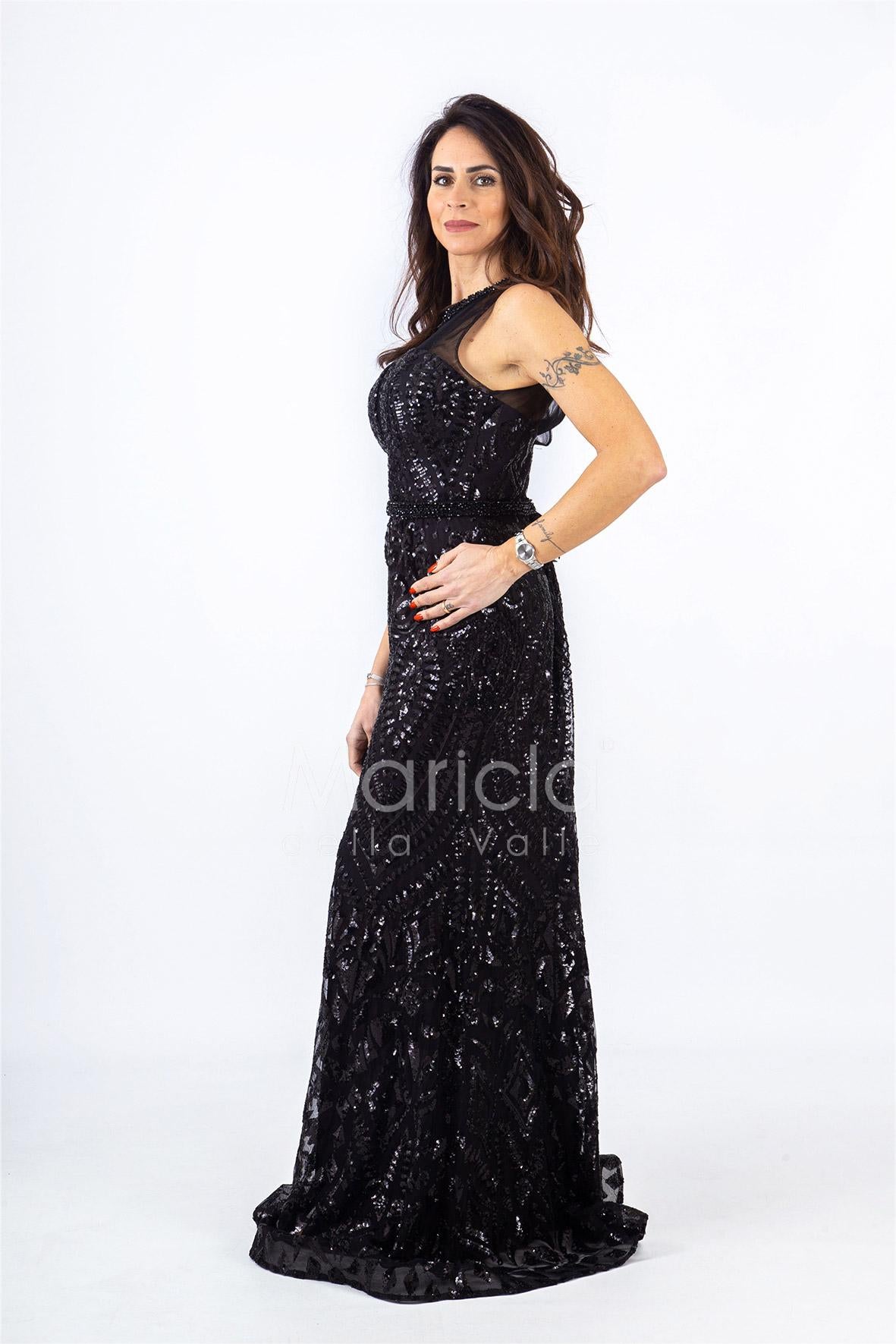 lungo paiette sirena RG4239 NERO GIGLI CERIMONIA 
