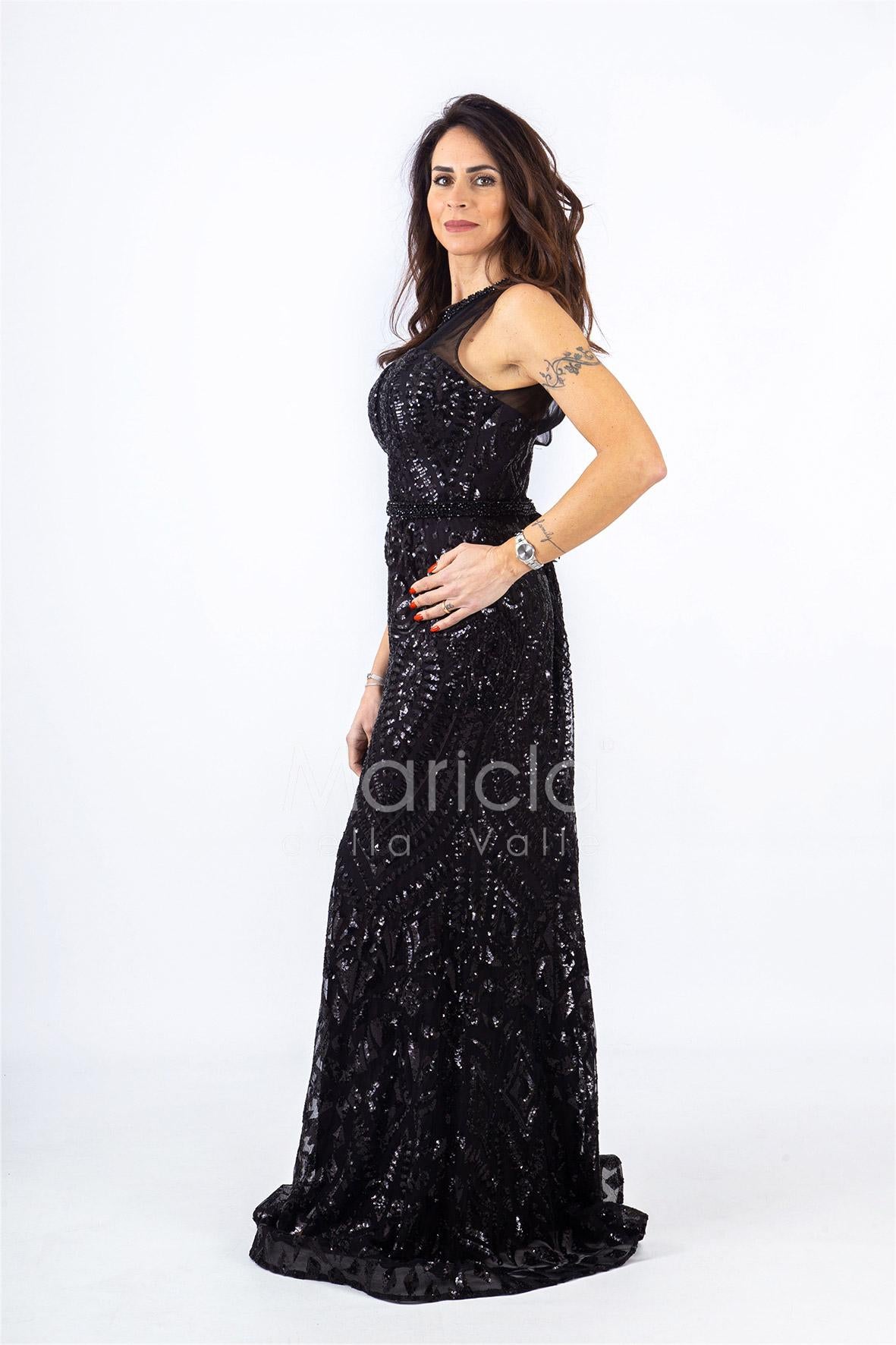 lungo paiette sirena RG4239 NERO GIGLI CERIMONIA 