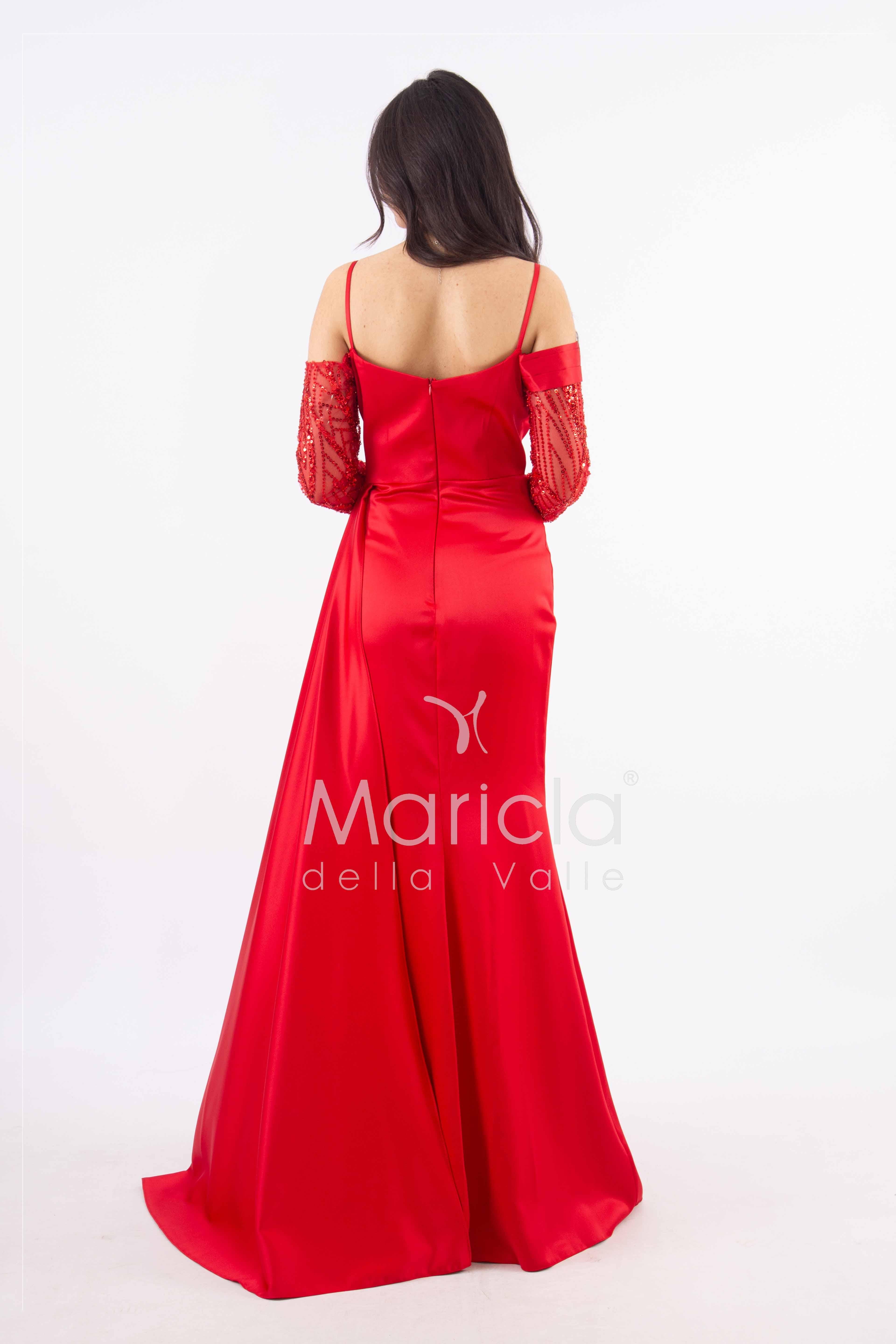 abito lungo con maniche paiette HC7389 ROSSO MARICLA ELEGANCE 