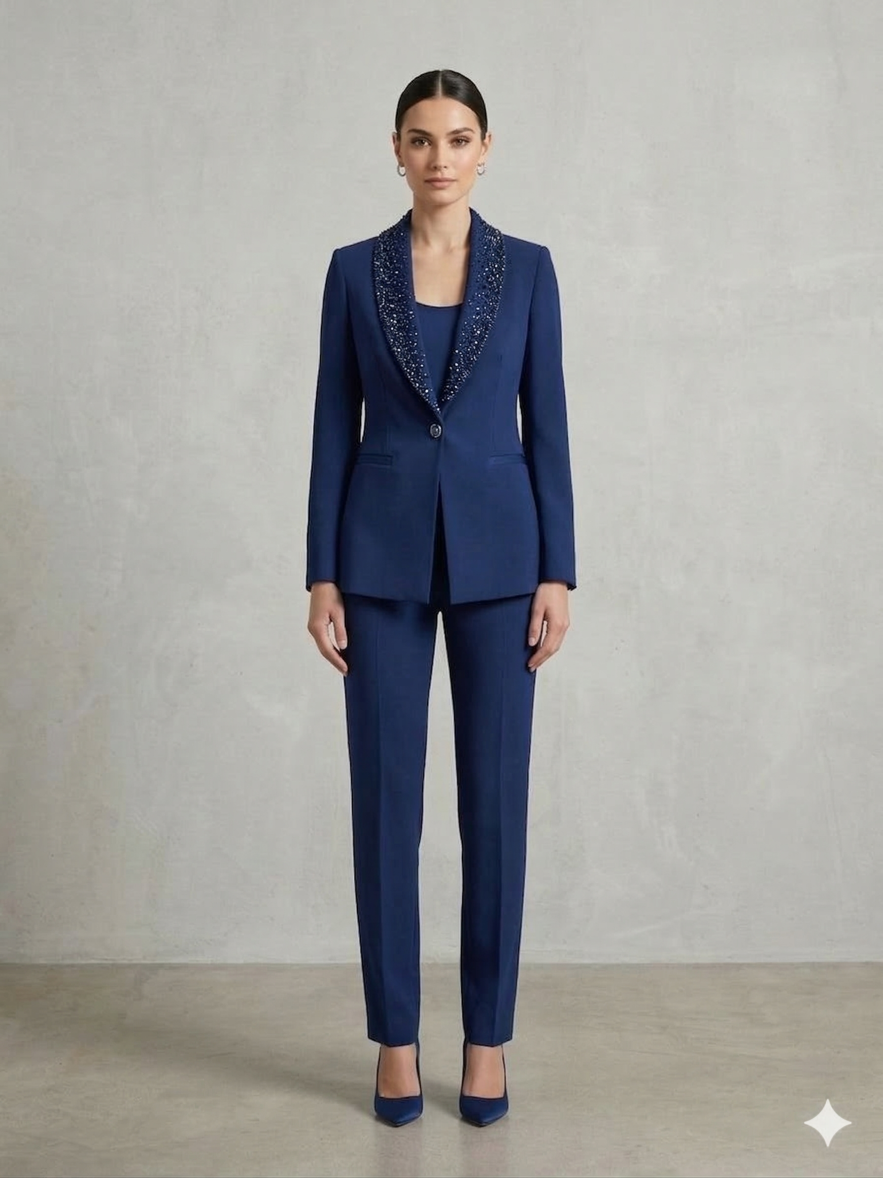 tailleur collo sciallato strass e manica velo SH614TP BLU SHARON 