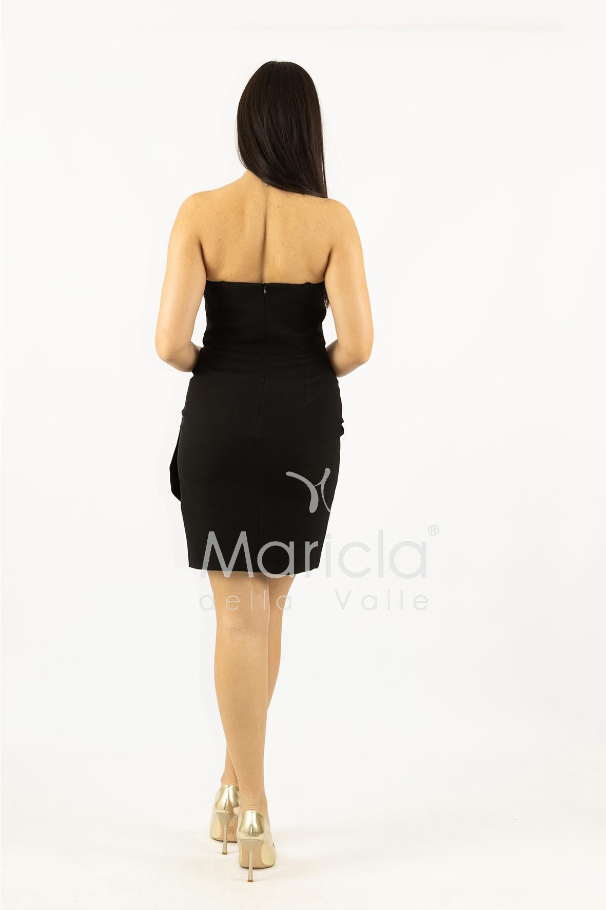 abito midi corpetto strass e rouche SH829AC NERO SHARON 