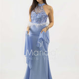 abito lungo con corpetto in strass e piume SH842AL PERVINCA SHARON 