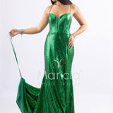 Abito a sirena lungo con micropaillettes <BR/> JC35336 VERDE MARICLA ELEGANCE 