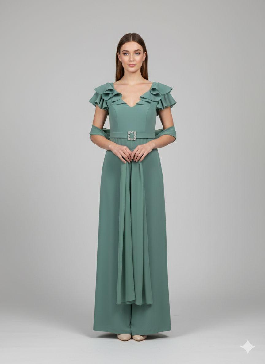 tuta con rouche spalle SH404TU SALVIA SHARON 