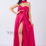 Abito lungo con scollo a cuore/fiocchi ANT20038 FUCSIA ANTILLE ELEGANCE 