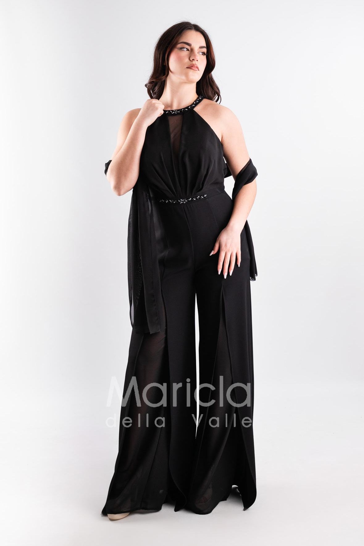 tuta con cinturino strass SH610 NERO SHARON 