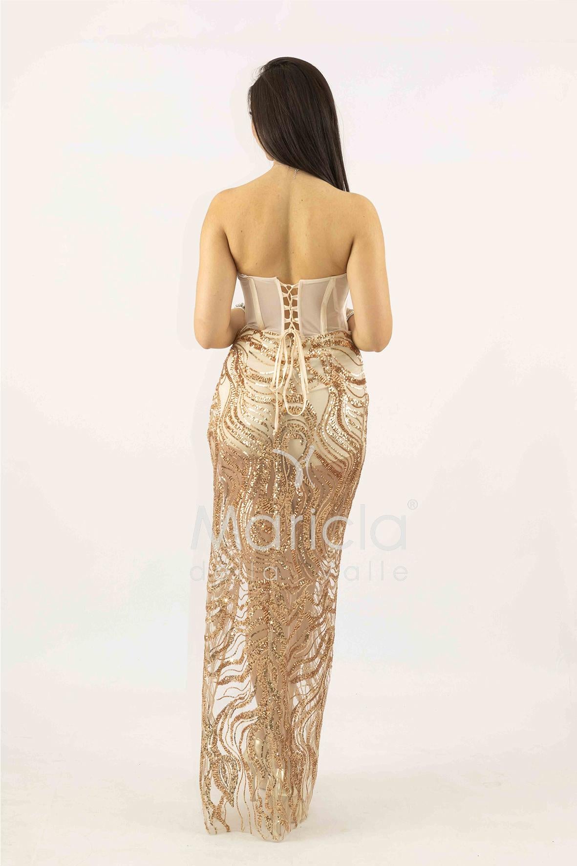 abito paiette con trasparenza e culotte SH848AL ORO SHARON 