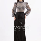 Abito sirena con corpetto ricamato e drappeggio al lato FP512352 NERO MARICLA ELEGANCE 