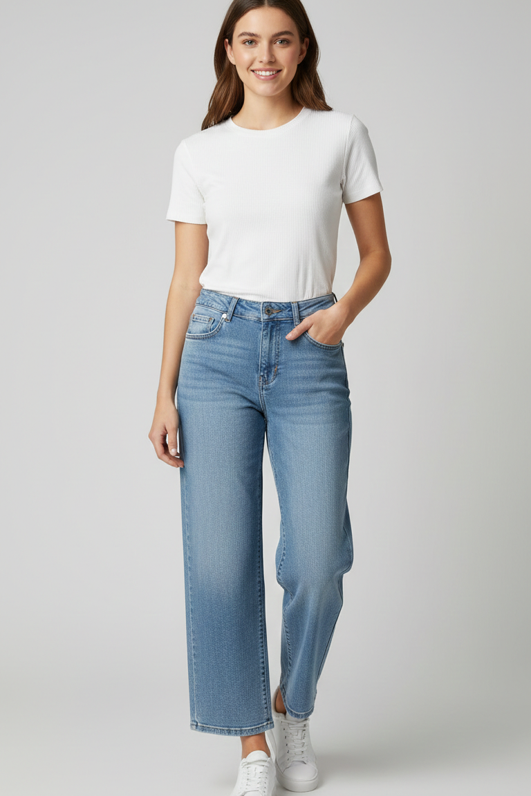 Pantalone jeans palazzo a vita alta GH6183 DENIM MARICLA 