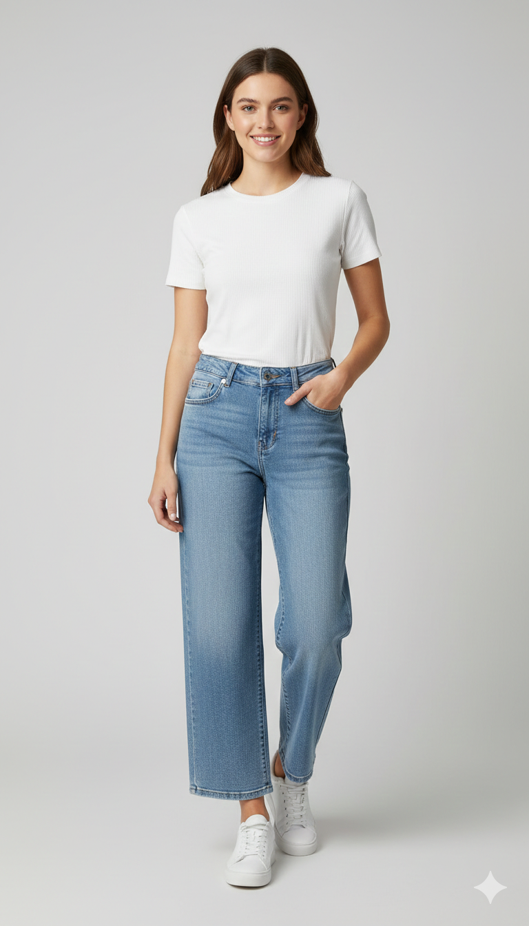 Pantalone jeans palazzo a vita alta GH6183 DENIM MARICLA 