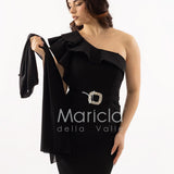 abito midi monospalla cintura gioiello SH841AC NERO SHARON 