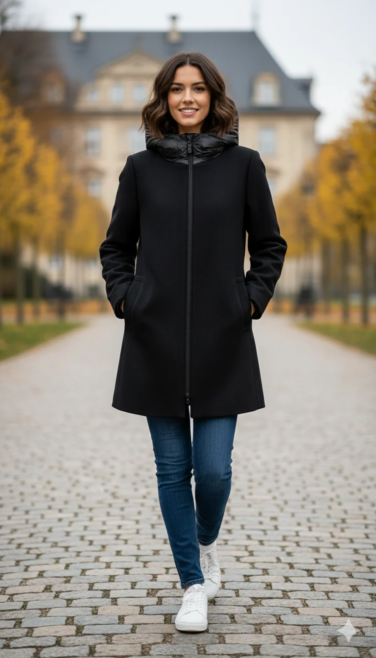 Giaccone in panno con cappuccio MEGAN NERO MARICLA 