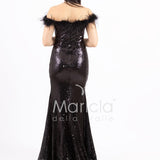 abito lungo in paillettes e scollatura in piume FP883015 NERO MARICLA ELEGANCE 
