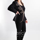 tailleur ricamo strass SH401 NERO SHARON 