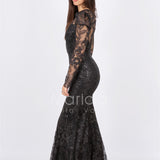 abito lungo sirena ricamato paiette FI6949 NERO MARICLA ELEGANCE 