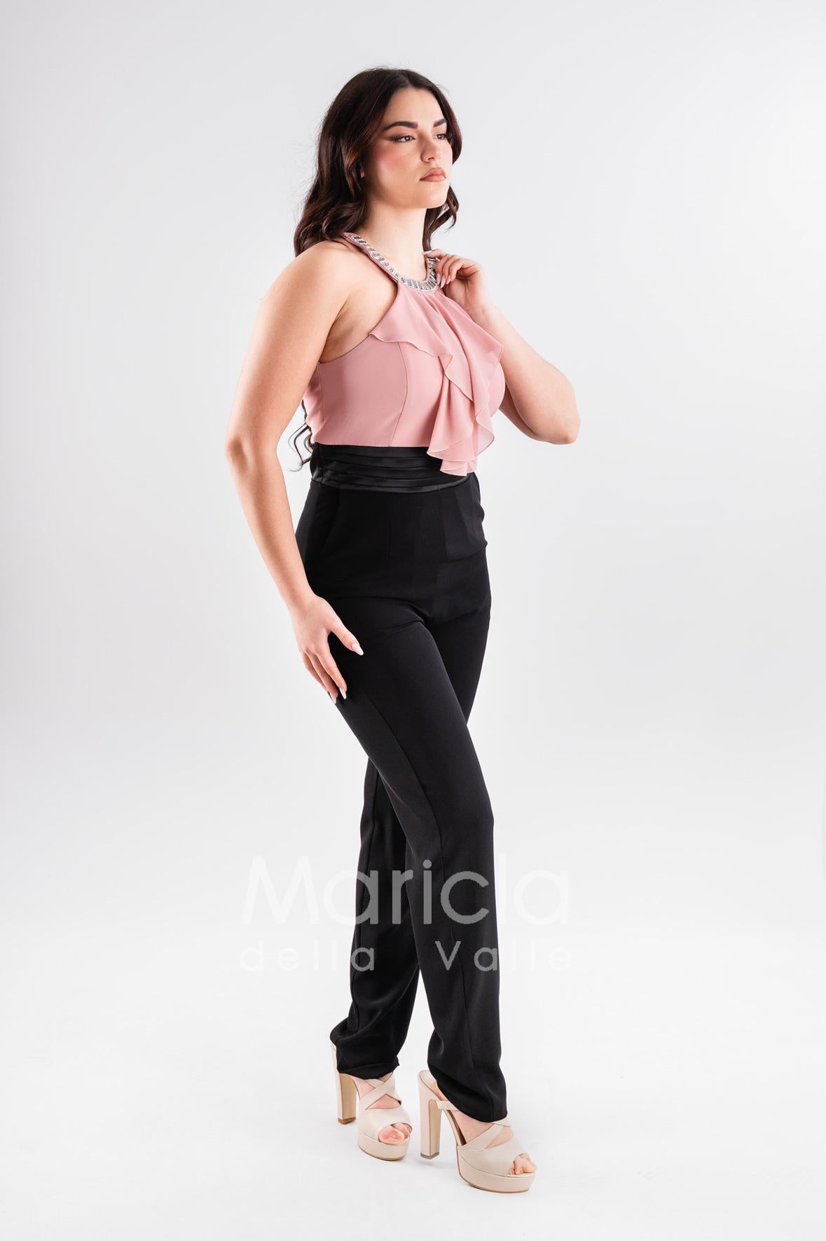 tuta pietre bicolore PF101 NERO/ROSA PAOLA FORTI 