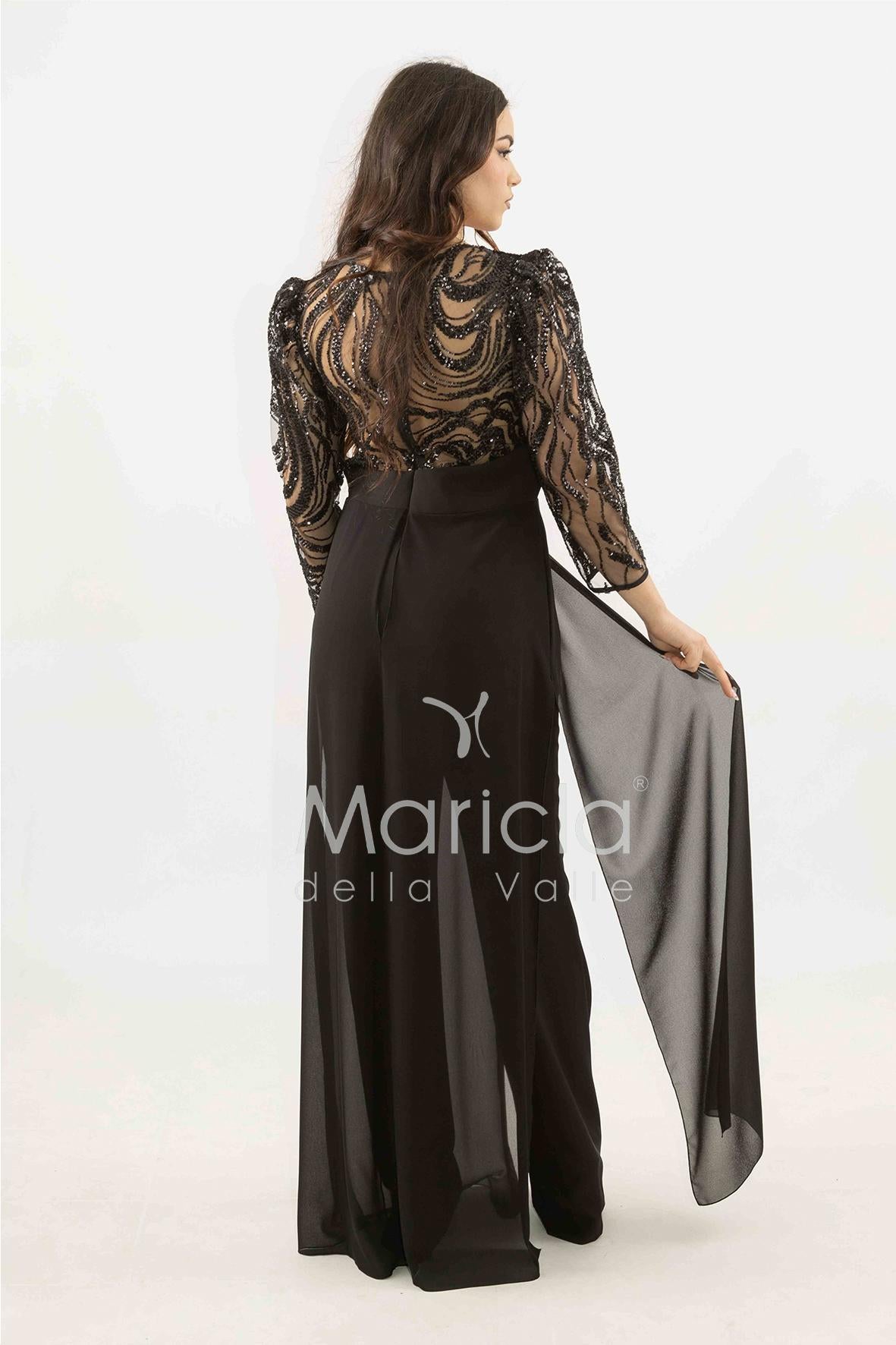 tuta con manica paiette SH905TU NERO SHARON 