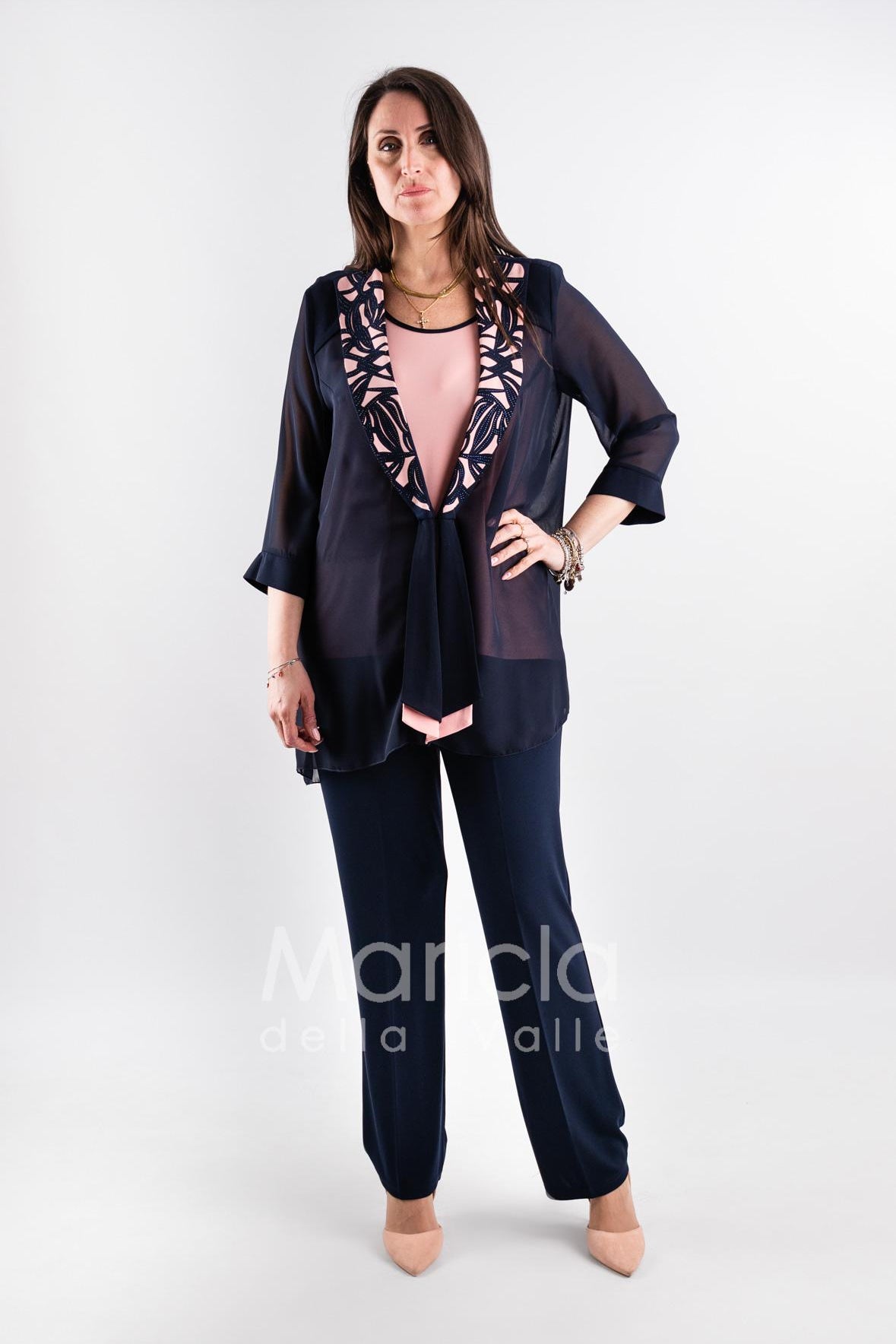 completo 3pz con giacca ricamata PF2190TP BLU PAOLA FORTI 