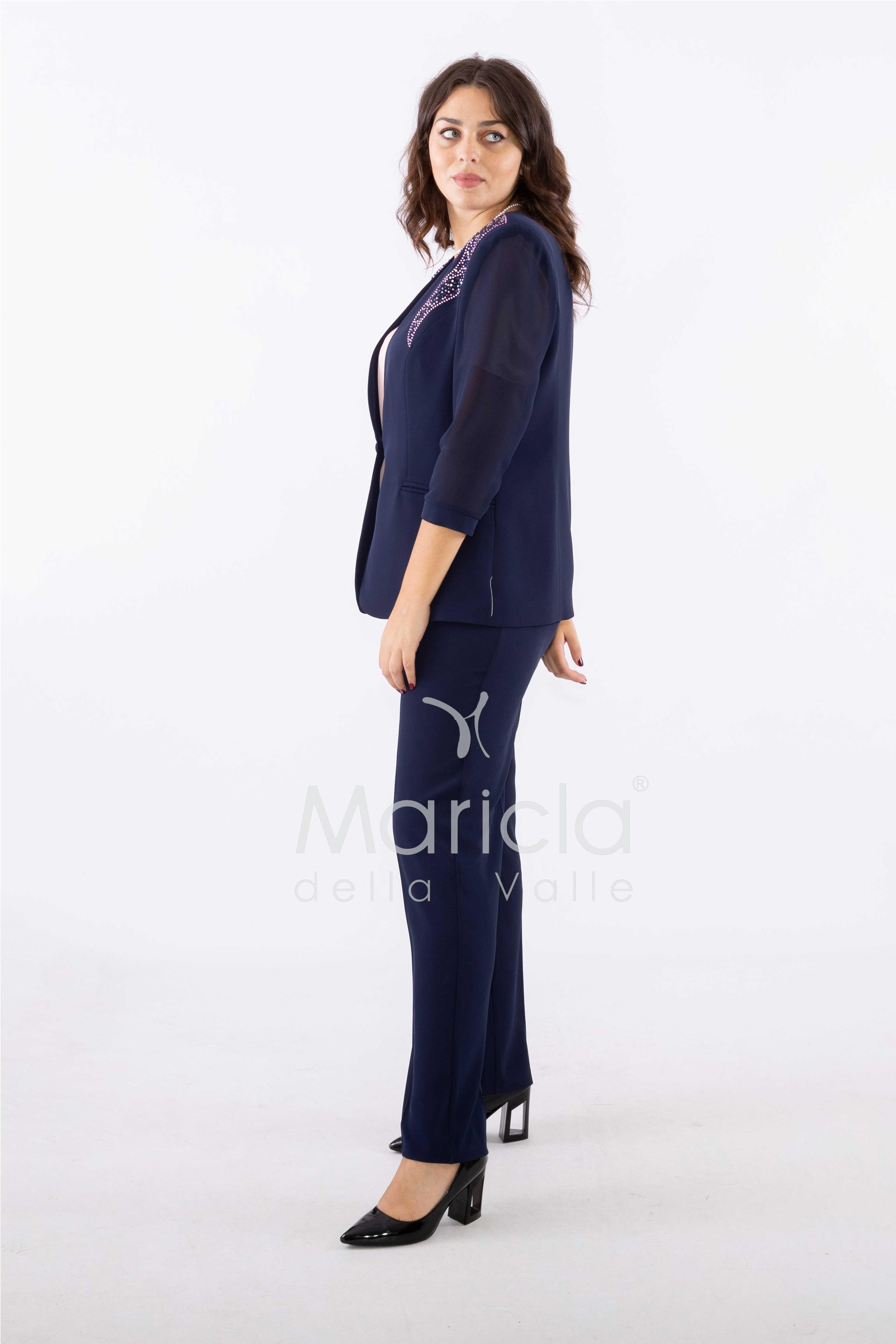 tailleur strass onda collo PF2180 BLU PAOLA FORTI 