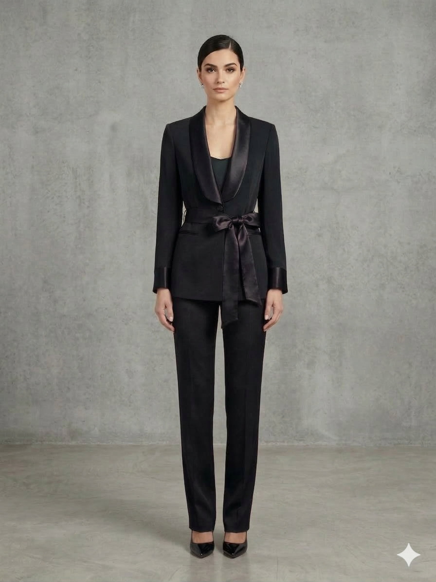 tailleur manica velo con cintura SH613TP NERO SHARON 