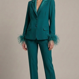 tailleur con collo raso e piume NC1426 PETROLIO MARICLA ELEGANCE 